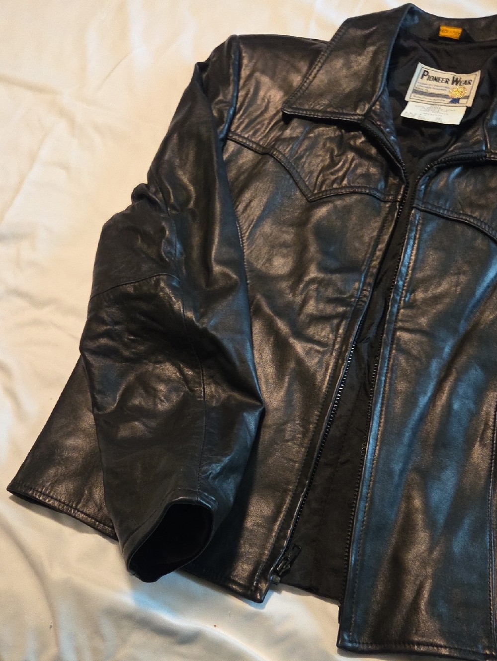 #H1004  PIONEER Black Leather Bomber Jacket